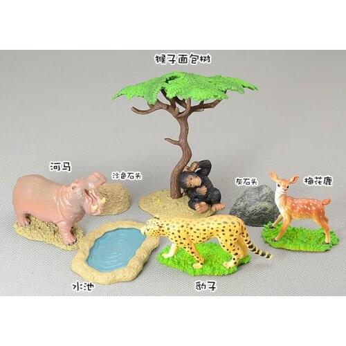 Solid animal model toy monkey bread tree leopard hippopotami sika deer onta