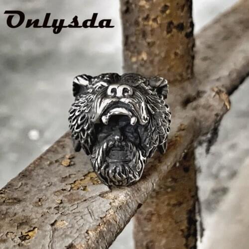 Wholesale Punk Rock Bear Warriro Biker Viking Vintage Ring Stainless Steel For Man Animal Nordic Jewelry Party Gift 169