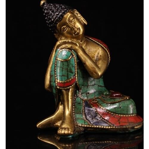 Tibetan Buddhist handmade Sakyamuni Statue, Pure copper Sleeping buddha sculpture