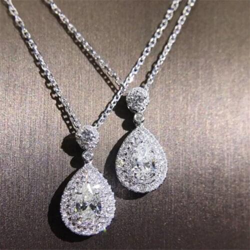 Water Drop Diamond Pendant Real 925 Sterling Silver Charm Party Wedding Pendants Necklace For Women Bridal Engagement Jewelry