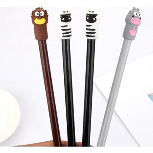 24 Pcs Simple Cow Modeling Soft Gel Head Neutral Pen-drawing Cap Type Black Waterborne Pen Stationery