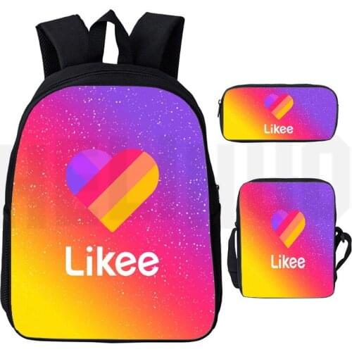 "LIKEE 1 (Like Video)" Backpack Russia Type 3D Print Likee Bag 3pcs/set Casual Zipper Pencil Case Bookbag School Bags Back Pack