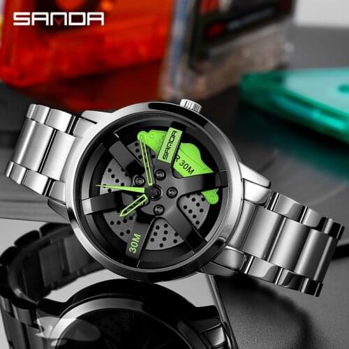SANDA New Mens Car Wheel Watch Sports Waterproof Mens Watch Custom Design Wheel Creative Rotating Watch Relogio Masculino