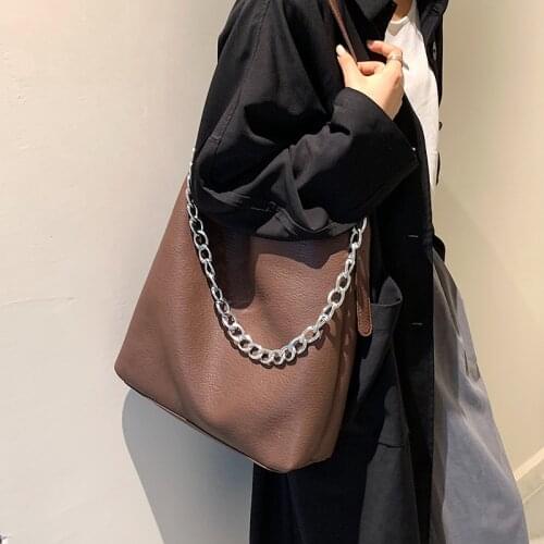 Design Soft PU Large Capacity Vintage Women Chain Shoulder Bags Ladies Shopping Crossbody Big Bag Female Fashion Casual Handbag