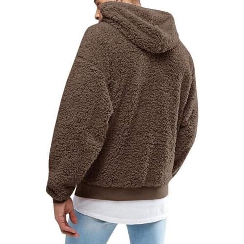 Hoodies Winter Men Solid Color Fluffy Fleece Hooded Coat Pullover Hoodie Warm Sweatshirt