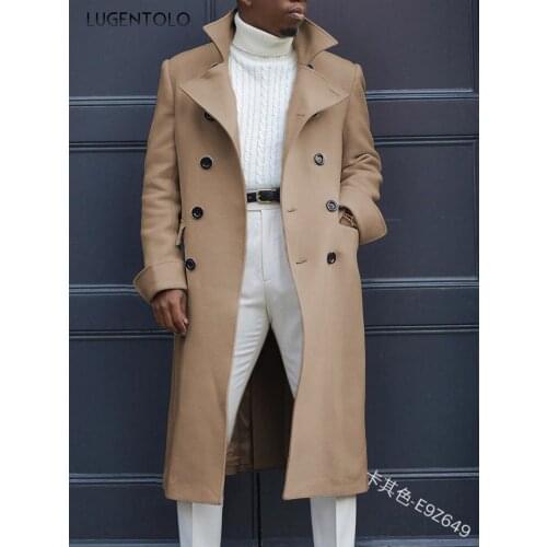 Large Size Trench Men Fashion Autumn Loose Long Coat Solid Pocket Lapel Double Breasted Casual Street Trench Lugentolo