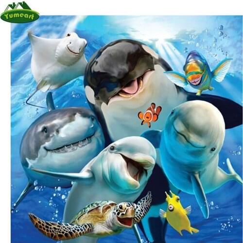 YUMEART Embroidery Dolphins,Sea Turtles Diamond Painting Cross Stitch Full Drill Square Rhinestone Mosaic Fish 3d Pictures,gifts