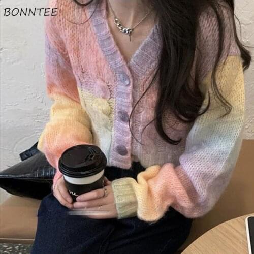 Cardigan Women Harajuku Tie-dye Design Streetwear Ins Lovely Girl Knitwear Popular All-match Long Sleeve Spring Ladies Sweater