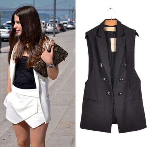 2021 New Women Long Coat Lapel Sleeveless Thin Waistcoat Blazer Suit Jacket Vest Cardigan Solid color