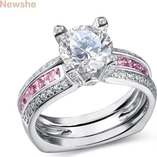 Newshe 925 Sterling Silver Wedding Rings For Women 1.25Carats AAAAA CZ Pink Color Square Bottem Engagement Ring Classic Jewelry