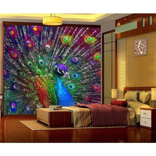 3D Colorful Peacock Open Screen Photo Wallpaper Murals for Living Room BedroomWall Decor Painting Modern Abstract Art Wall Mural