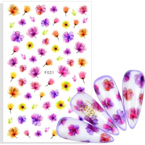 3D Stickers for Nails Translucent Flower Leaf Nails Art Decoration Manicure Adhesive Sticker Sliders Nail Foil Accessories