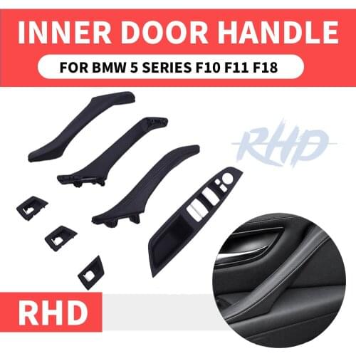 4/7PCS Genuine Leather Right Hand Drive RHD For BMW 5 series F10 F11 F18 Black Car Interior Door Handle Inner Panel Pull Trim