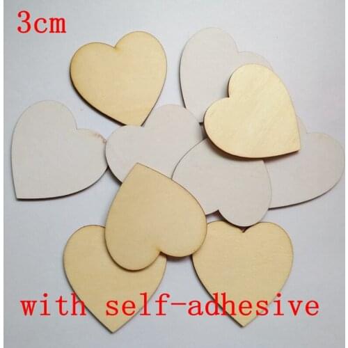 50pcs/lot with self-adhesive 3cm Laser Cut Rustic Blank Unfinished Wooden Heart Crafts Supplies Wood Wedding Home Ornaments