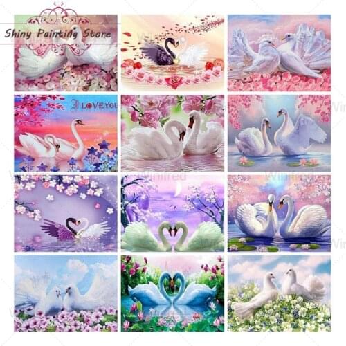 5D DIY Diamond Painting Swan Dove Love Couple Cross Stitch Kits Diamond Mosaic Animal Picture Of Rhinestone Romantic Decoration