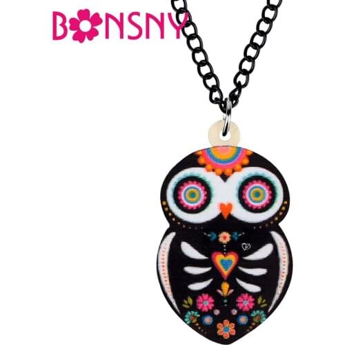 Bonsny Acrylic Halloween Floral Owl Bird Necklace Choker Pendant Anime Animal Jewelry For Women Girls Teen Party Gift Decoration