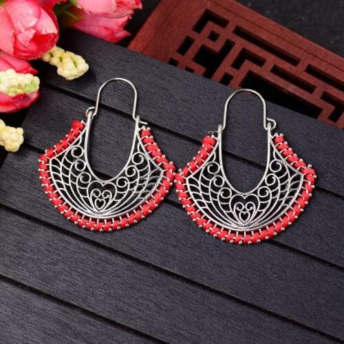 TopHanqi Bollywood Antique silver Color Hollow Indian Jhumka Earring Classic Ethnic Earrings For Women Gypsy Tribe Jewelry