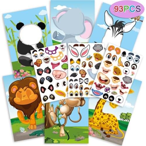 Diy Childrens Stickers Face-Changing Animal Dinosaur Assembling Jigsaw Puzzle Game Baby Identification Educational Toy Gifts