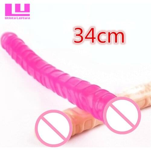 Double Long Dildos 340mm Flexible Soft Jelly Vagina and Anal Women Gay Lesbian Double Ended Dong Sex toys Erotic Sex Products