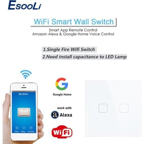 EsooLi EU/UK Standard Touch APP Wireless Remote WIFI Switch Smart Home Automation Wireless Glass Panel Wall Switch Google Home