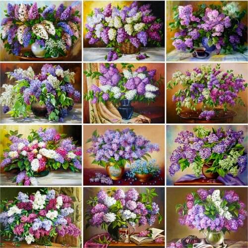 Evershine Diamond Painting Lilac Full Square Round Diamond Embroidery Flower Cross Stitch Kit Picture Rhinestones Art Wall Decor