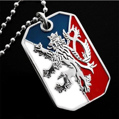 Czech Flag Pendant Necklace Bohemian Lion Crest Dog Tag