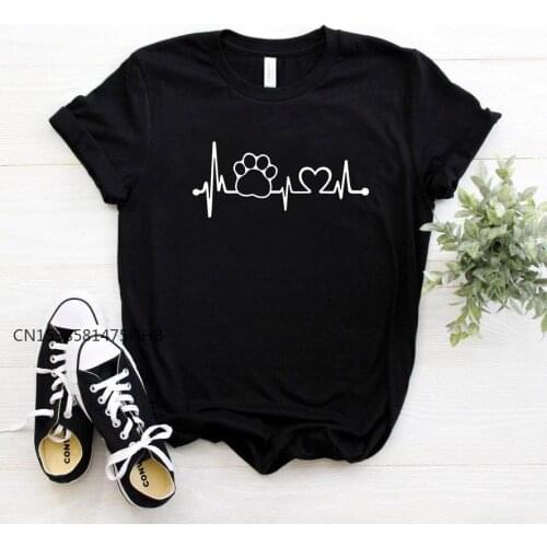 Paw Heartbeat Lifeline Dog Cat Women Basic Tshirt Premium Casual Funny T Shirt For Lady Girl Top Tee Hipster