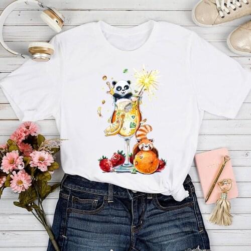 Women T-shirt Fashion Harajuku Goblet Fruit Juice Animals Print Female Tops Short Sleeve Casual Streetwear Woman Summer Clothes