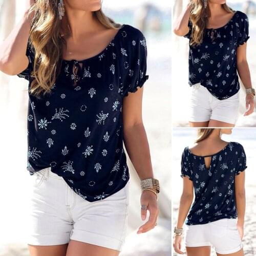 Large size Women Casual Summer O Neck Short Sleeve Printed Tops Clothes womens t-shirt 2020 cotton hollow Lantern sleeve