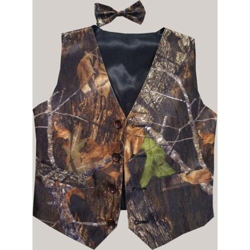 Custom Camo Boys Formal Wear Camouflage Real Tree Satin Vest Black Back With Bow For Wedding Kids Boy Formal Wear