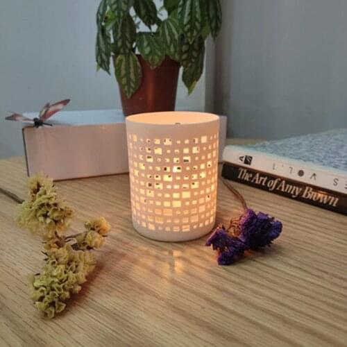 Ceramic Geometry Cylinder Square Hollow Pattern Candle Holder Candlestick Creative Party Festival Dinner Home Decor Craft