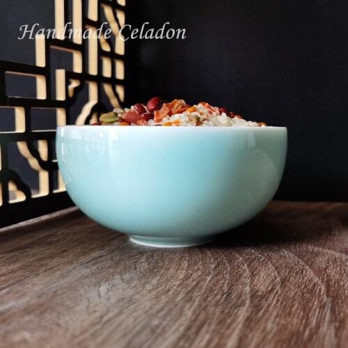 Chinese Cereal Bowl Porcelain Rice Bowl for Salad 10 oz Celadons Solid Dinnerware 4.5 Inch Ceramic Microwave and Dishwasher Safe