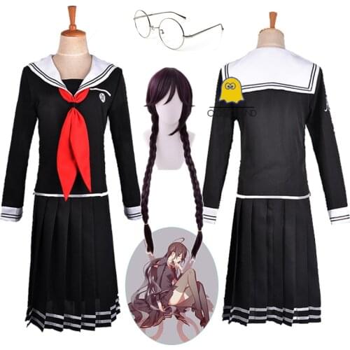 Danganronpa Toko Fukawa Cosplay Costume Sailor Suit Round Glasses Dark Purple Wig Dangan Ronpa Japanese School Uniform for Girls