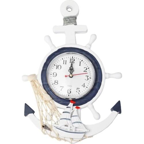 Creative Wall Clock Boat Anchor Mediterranean Style Wall Hanging Clock Ship Ornament For Home Decorative Wall Clock