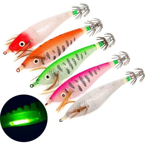 Lixada Fishing Lure 6cm / 8cm Luminous Squid Jig Fishing Wood Shrimp Lure Squid Cuttlefish Jig Lure Bait Fishing Accessories