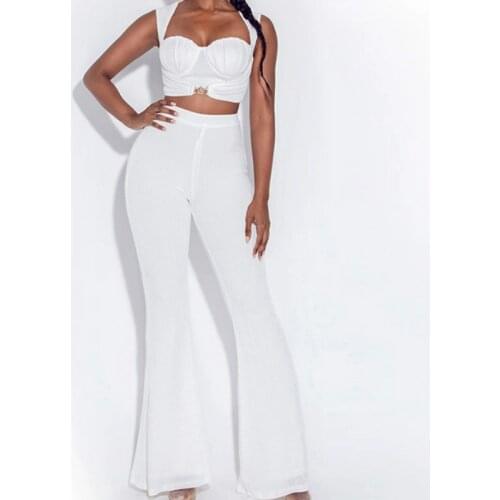 Fashion Elegant Suit Outfit Sexy Sleeveless Top and Flare Pants Long Two Piece Set Crop Top Club Party Fall Winter Matching Set