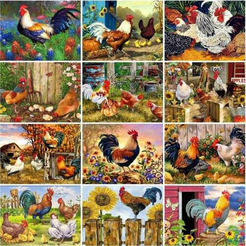 HUACAN DIY Painting By Numbers Animal Pictures By Number Chicken Kits Hand Painted Paintings Art Drawing On Canvas Home Decor