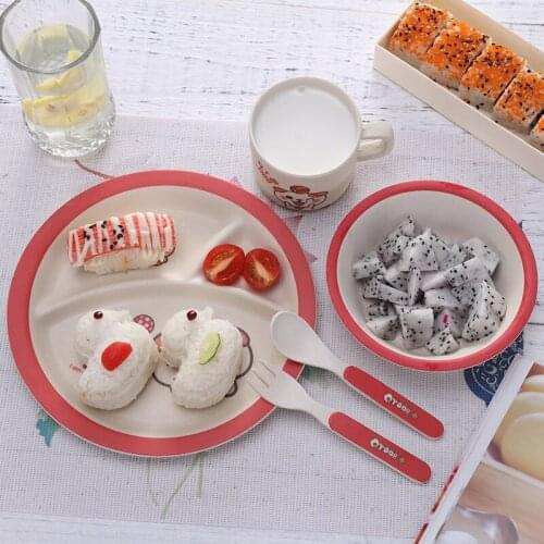 Bamboo Fiber Dinnerware Set Baby 6M+ Baby Feeding Prato Infantil Red Blue Cartoon Cute Bamboo Plate Kids Plate Kids Tableware