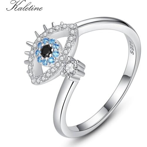 KALETINE Wedding Bands Lucky Evil Eye Ring Women Girls 925 Sterling Silver Ring Zircon Adjustable Female Open Ring Jewelry