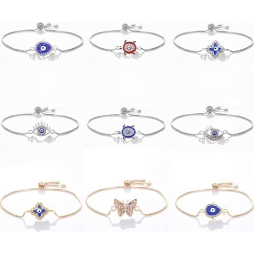 Wholesale classic Turkish blue evil eye bracelet female adjustable exquisite butterfly bracelet girl birthday party jewelry gift