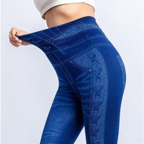 Autumn Women Sexy Push Up Seamless High Waist Warm Jeans Leggings Women Spring Elastic Faux Denim Jeggings Pants Leggins Mujer
