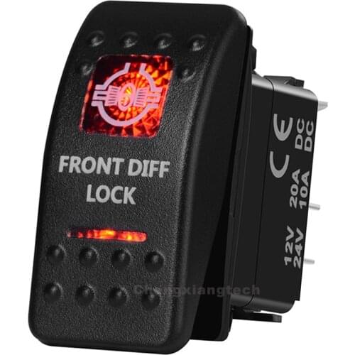 Front Diff Lock Car Boat SPST Rocker Toggle Switch Red Led 5 Pins On Off 12V 20A 24V 10A for Carling ARB Narva 4x4 Style