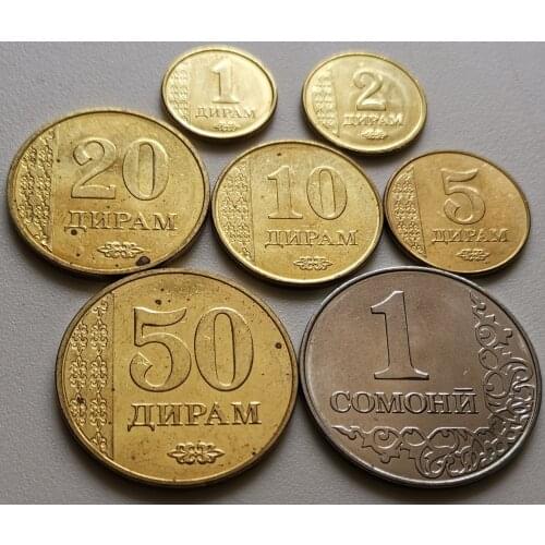 Tajikistan 2011 1 Dirham-1 Som Full Set 7 Pieces Genuine Coins Real Original Coin