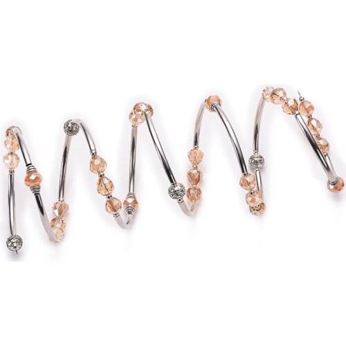 Clear Shiny Light Pink Faceted Crystal Copper Winding Bracelet Natural Multi-layer Multi-lcircle Charm Unisex Bracelet Bangle