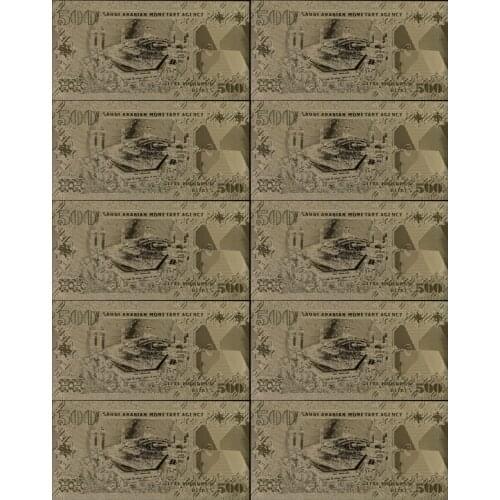 Rare Saudi Arabia Gold Banknote 500 Riyal Notes Collection .999 Pure Bill 24K Gold Plated 10pcs/lot for Home Decor