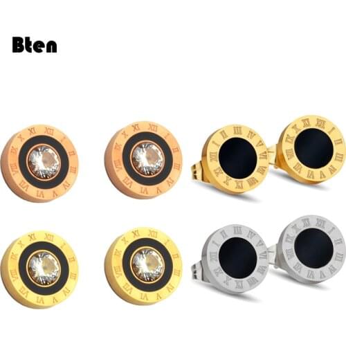 Korean Simple Statement Earrings Stainless Steel Stud Earrings For Women Vintage Roman Numeral Crystal Small Earing 2019 Jewelry