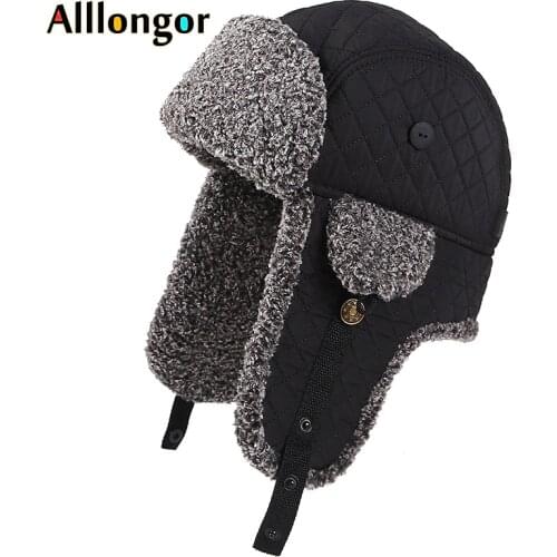 New 2020 Thermo Winter Warm Plaid Pilot Cap Faxu fur Russian Ushanka Hats Earflap Bomber Hat Men Black Gorro invierno Snow hats