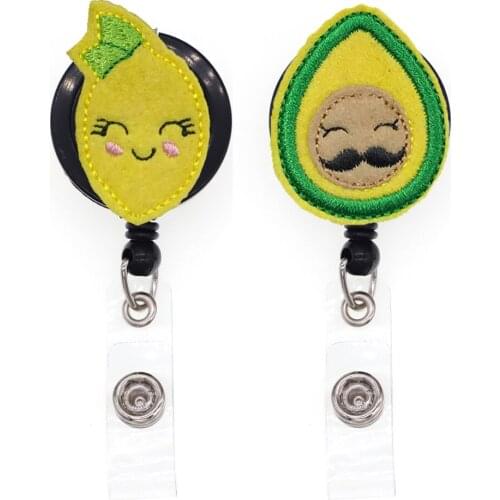 Cute Fruit Lemon Avocado Retractable Felt Nurse ID Badge Reel With Alligator Clip For Nurse Accessories