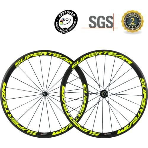 SUPERTEAM Full Carbon Fibre 700C 50mm Carbon Wheelset Clincher Road Bicycle R36 Hub Carbon Wheels