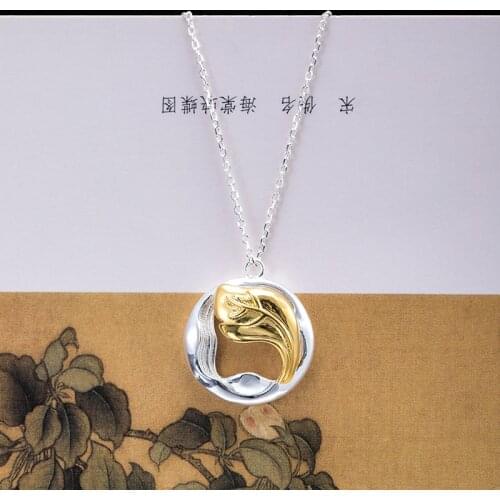VLA 2021 New 925 Silver Creative Design Wave Necklace Womens Fashion Simple Single Leaf Boat Water Grass Necklace